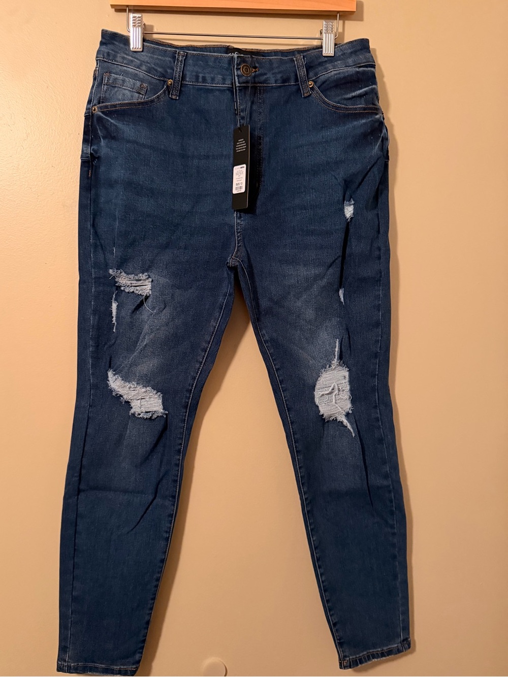 Fashion Nova Dark Wash Distressed Skinny Jeans
